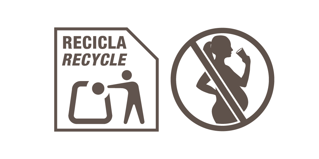 Símbolos de reciclaje y advertencia para mujeres embarazadas